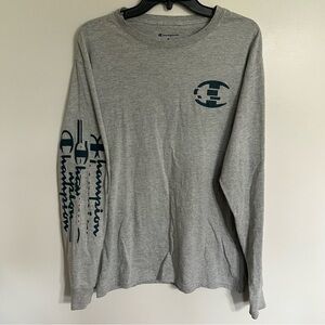 Champion Mens Long Sleeve Graphic‎ T-Shirt Gray Heather Logo Size M